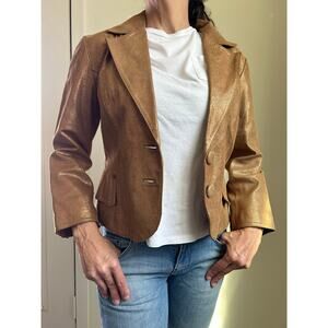 Kenar Leather Gold Blazer Jacket